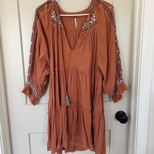 Free People Terracotta Embroidered Tunic